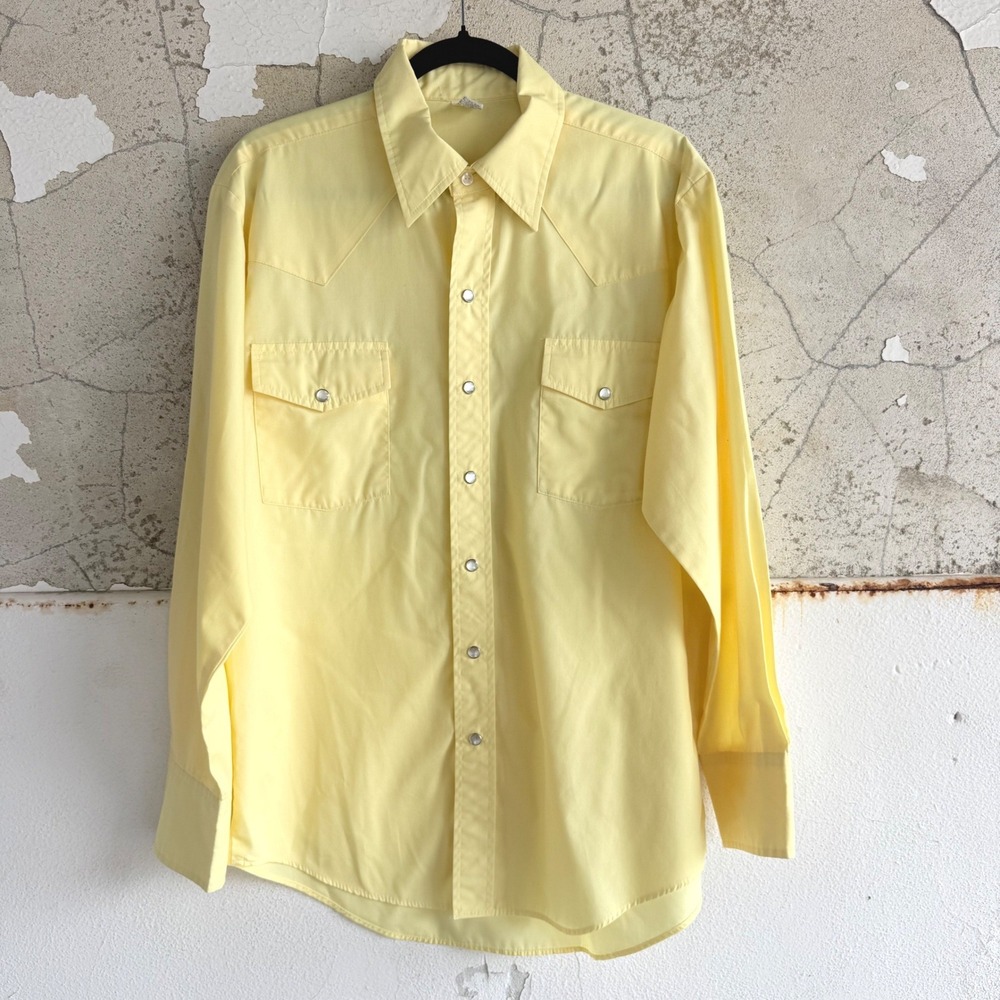 Vintage Western Shirt Pearl Snap Yellow Long Sleeve Made in USA Cowboy Mens L